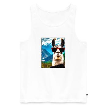 Lama Portrait Mountain Gift - Men's Premium Organic Tank Top - white - Front - Michal (187cm)