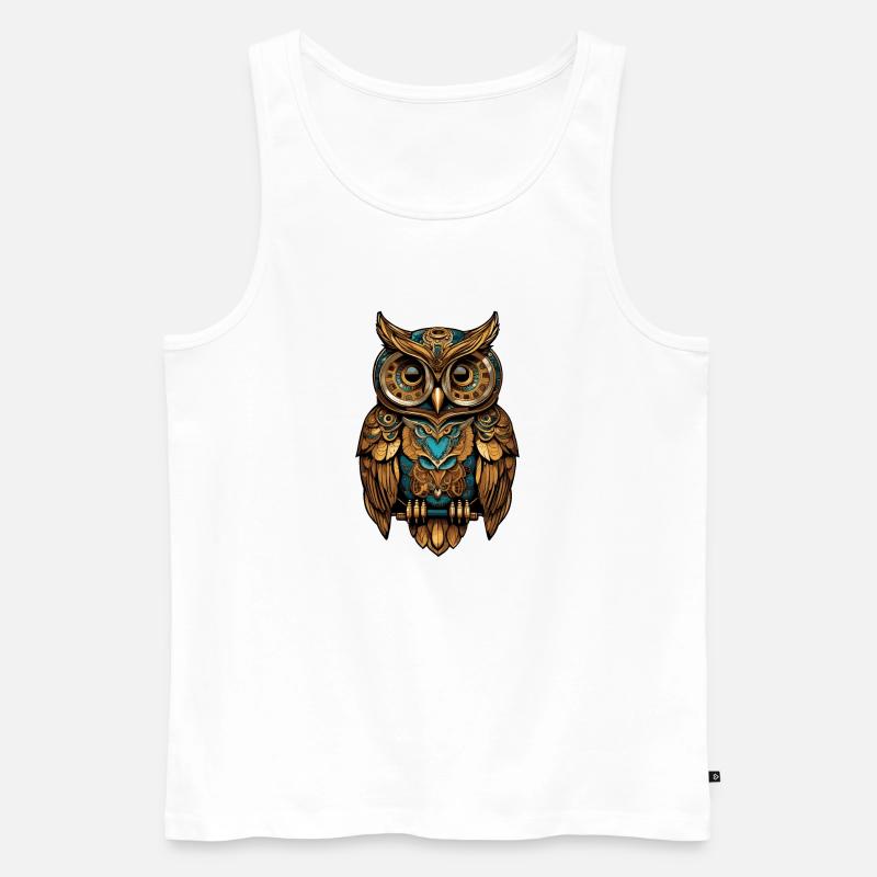 Steampunk Eule - Männer Premium Bio Tank Top - Weiß