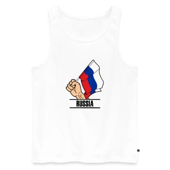 Flagge Russland faust Text RUSSLAND - Männer Premium Bio Tank Top - Weiß - Vorne - Michal (187cm)