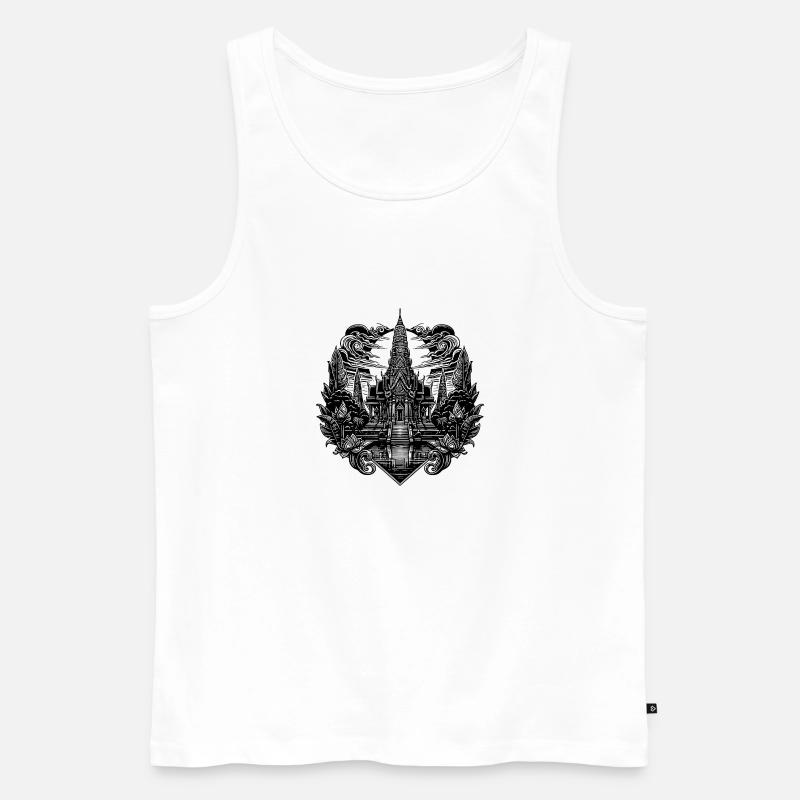 Mondschein hinter exotischem Thailand Tempel - Männer Premium Bio Tank Top - Weiß