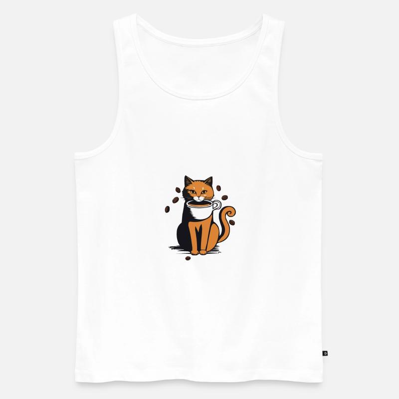 Katze Kaffee - Männer Premium Bio Tank Top - Weiß