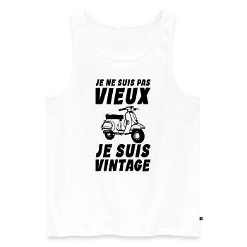 Je ne suis pas vieux - Je suis vintage - Mobylette - Débardeur bio Premium Homme - blanc - Devant - AI Model Male 178 light (178cm)