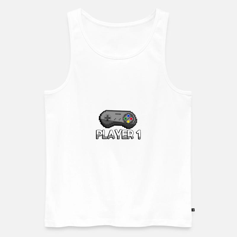 PLAYER 1 + SNES Controller - Gaming - Männer Premium Bio Tank Top - Weiß