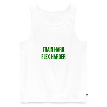 Train Hard Flex Harder - Men's Premium Organic Tank Top - white - Front - Michal (187cm)