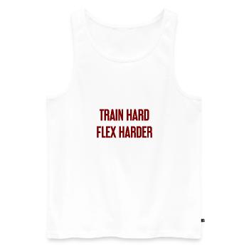 Train Hard Flex Harder - Männer Premium Bio Tank Top - Weiß - Vorne - Michal (187cm)