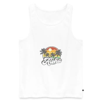 Aloha Surfer Palms Beach Rétro Hawaii Beach années 70 - Débardeur bio Premium Homme - blanc - Devant - AI Model Male 178 light (178cm)