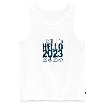 hello 2023 - Débardeur bio Premium Homme - blanc - Devant - AI Model Male 178 light (178cm)