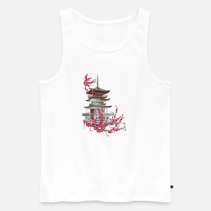 Pagode und Sakura - Männer Premium Bio Tank Top - Weiß