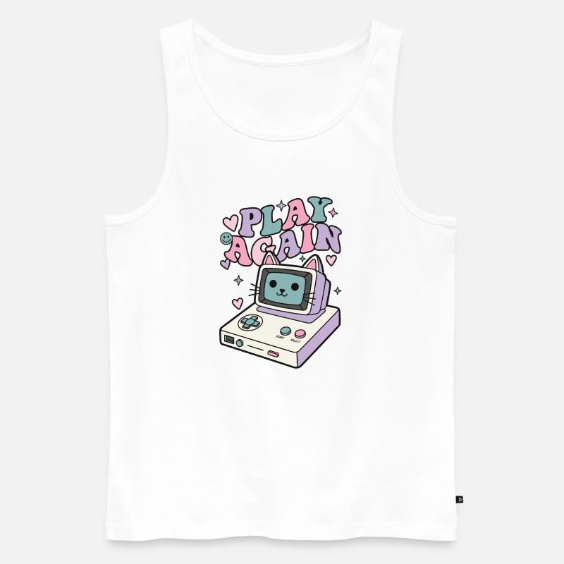 Play Again Katze Retro - Männer Premium Bio Tank Top - Weiß