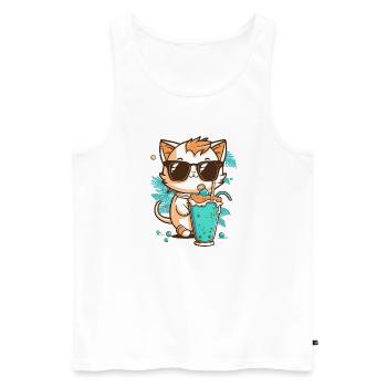 Chat en vacances d’été - Débardeur bio Premium Homme - blanc - Devant - Michal (187cm)