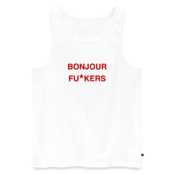 Bonjour Rebel Typo Graphic - Männer Premium Bio Tank Top - Weiß - Vorne - Michal (187cm)