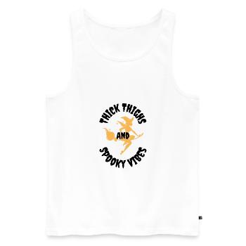 Thick thighs and spooky vibes - Men's Premium Organic Tank Top - white - Front - AI Model Male 178 light (178cm)