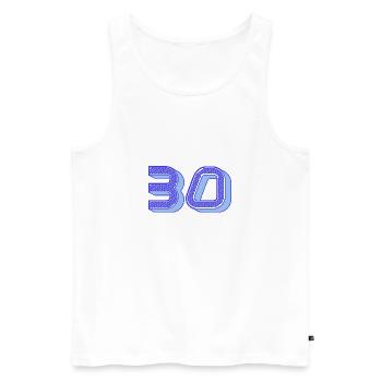 30. 30 ANS. 30e ANNIVERSAIRE. ANNIVERSAIRE 30 ANS. - Débardeur bio Premium Homme - blanc - Devant - AI Model Male 178 light (178cm)