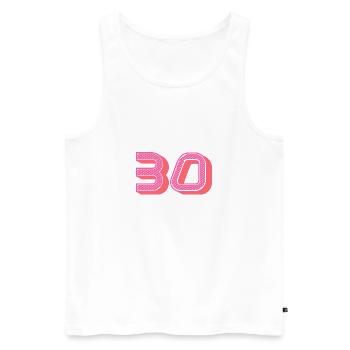 30. 30 ANS. 30e ANNIVERSAIRE. ANNIVERSAIRE 30 ANS. - Débardeur bio Premium Homme - blanc - Devant - AI Model Male 178 light (178cm)