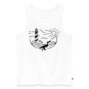 Phare Baleine Mer Côte Soleil Maritime - Débardeur bio Premium Homme - blanc - Devant - AI Model Male 178 light (178cm)