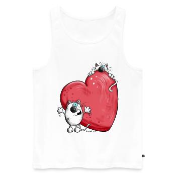 Chats avec un grand coeur rouge - Débardeur bio Premium Homme - blanc - Devant - AI Model Male 178 light (178cm)