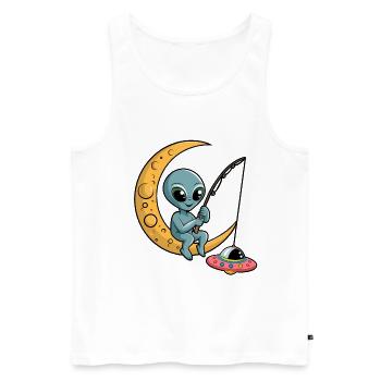 Lustiger Alien auf Mond mit Angel - Männer Premium Bio Tank Top - Weiß - Vorne - Michal (187cm)
