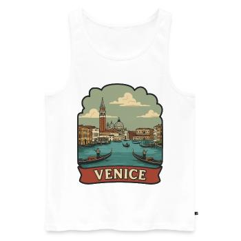 Autocollant de voyage vintage de la télécabine du Grand Canal de Venise - Débardeur bio Premium Homme - blanc - Devant - AI Model Male 178 light (178cm)