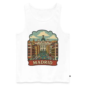 Autocollant rétro de voyage Madrid Gran Via Metropolis - Débardeur bio Premium Homme - blanc - Devant - AI Model Male 178 light (178cm)