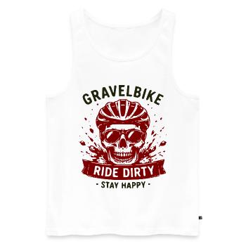 Gravel Bike Skull Ride Dirty Stay Happy - Men's Premium Organic Tank Top - white - Front - Michal (187cm)