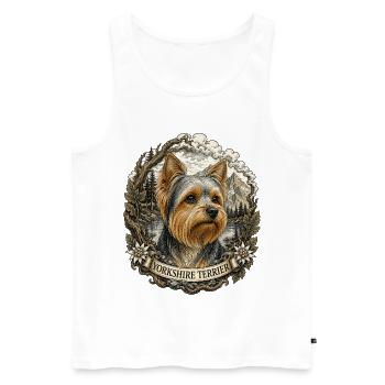 Yorkshire Terrier mit Vintage Berglandschaft - Männer Premium Bio Tank Top - Weiß - Vorne - Michal (187cm)