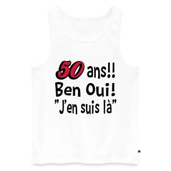 50 ans / anniversaire 50 ans / t-shirt 50 ans - Débardeur bio Premium Homme - blanc - Devant - AI Model Male 178 light (178cm)