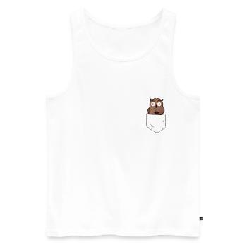 Eule in Tasche mit Kaffee Lustige Tiere - Männer Premium Bio Tank Top - Weiß - Vorne - Michal (187cm)