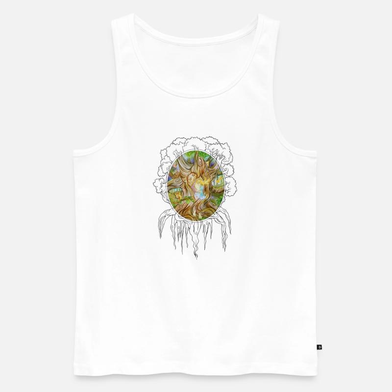 Baum der Weisheit, Wurzel, Spiegel, Mädchen - Männer Premium Bio Tank Top - Weiß