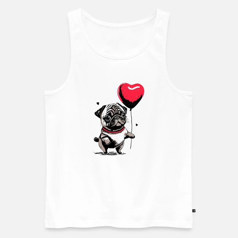 Mops mit Herz Luftballon - Heartful Creatures - Männer Premium Bio Tank Top - Weiß