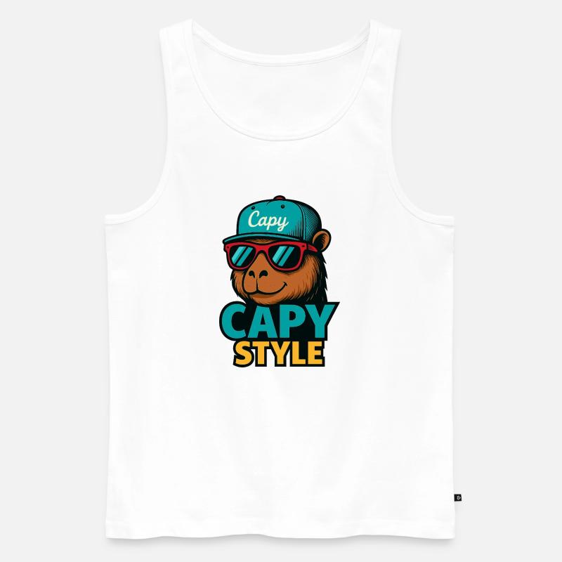 Capy Style Cap Graphic - Männer Premium Bio Tank Top - Weiß