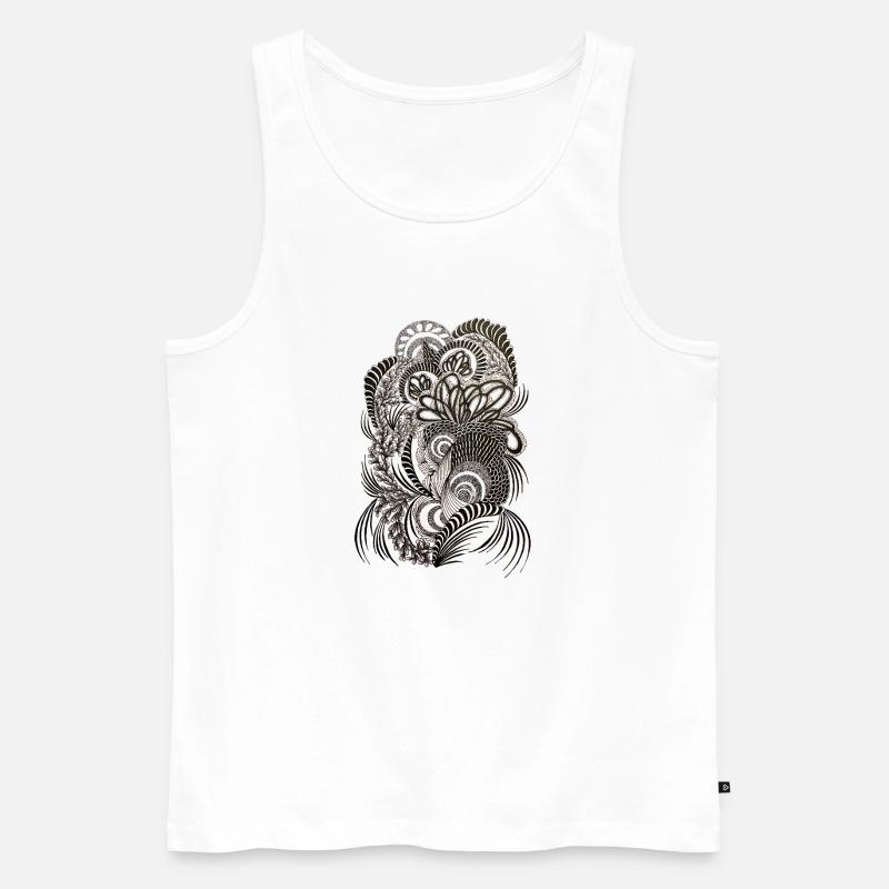 Black White Doodle Floral Pattern - Men's Premium Organic Tank Top - white