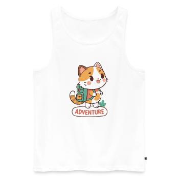 Chat Aventurier au Sac à Dos - Débardeur bio Premium Homme - blanc - Devant - Michal (187cm)
