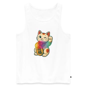 Winkende Glückskatze mit Regenbogen Effekt - Männer Premium Bio Tank Top - Weiß - Vorne - Michal (187cm)
