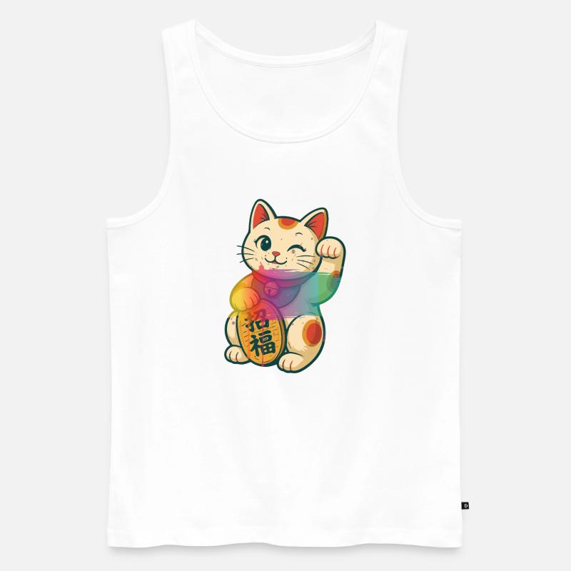 Winkende Glückskatze mit Regenbogen Effekt - Männer Premium Bio Tank Top - Weiß