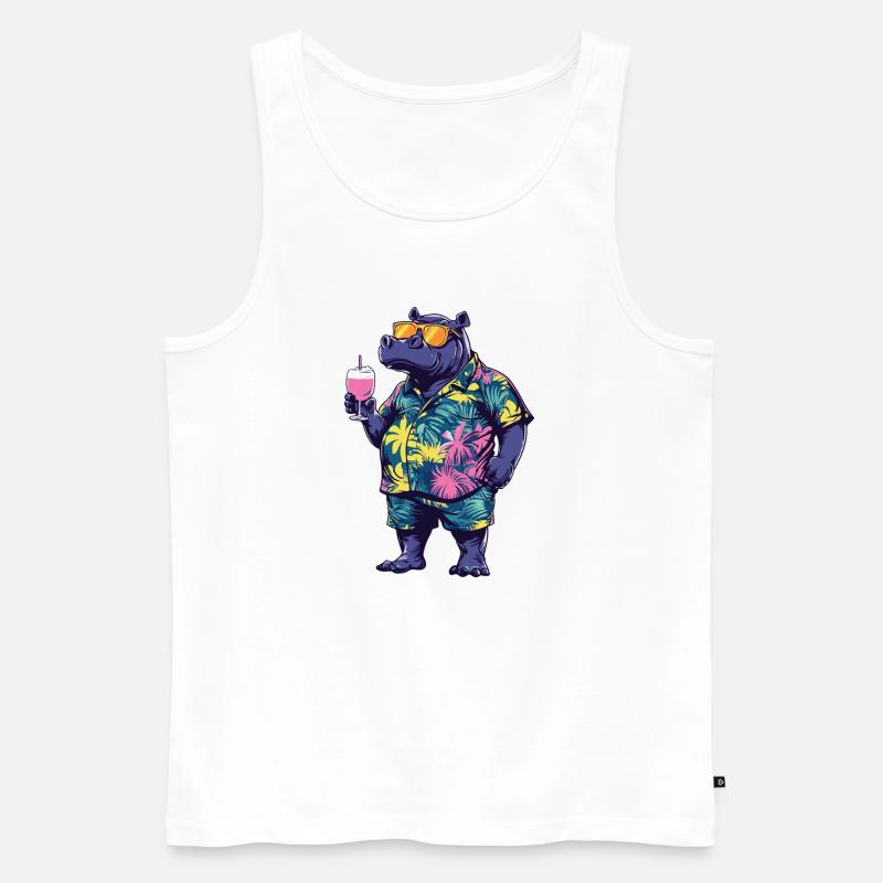 Nilpferd Comic Sommer - Männer Premium Bio Tank Top - Weiß
