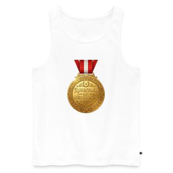 Ruhestand mit Auszeichnung – Goldmedaille Design - Männer Premium Bio Tank Top - Weiß - Vorne - Michal (187cm)