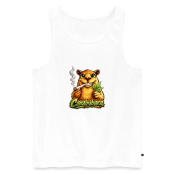 Canabybara - Capybara mit Cannabisblatt - Männer Premium Bio Tank Top - Weiß - Vorne - Michal (187cm)