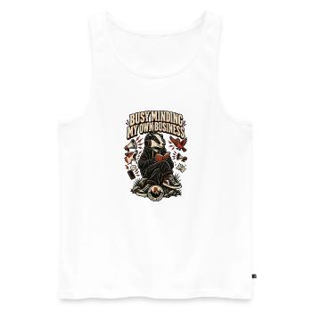 RobVibe Wild Club – Kümmer mich um meine eigenen Angelegenheiten, Dachs - Männer Premium Bio Tank Top - Weiß - Vorne - Michal (187cm)