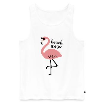 Flamingo mit Sonnenbrille und Spruch beach Baby - Männer Premium Bio Tank Top - Weiß - Vorne - AI Model Male 178 light (178cm)