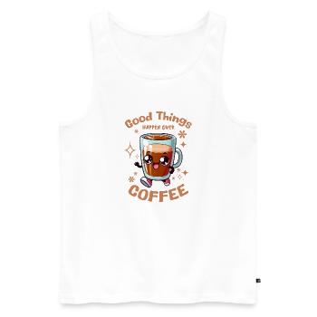Good Things Happen Over Coffee - Men's Premium Organic Tank Top - white - Front - Michal (187cm)