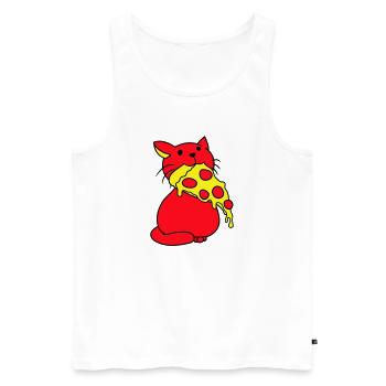 Katze Isst Salami Pizza Hunger Fast Food Essen - Männer Premium Bio Tank Top - Weiß - Vorne - AI Model Male 178 light (178cm)