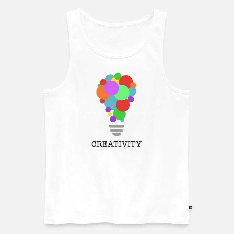 CREATIVITY lightbulb with black print - Männer Premium Bio Tank Top - Weiß