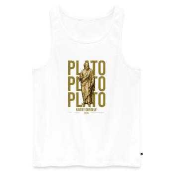 Plato – Know Yourself - Männer Premium Bio Tank Top - Weiß - Vorne - Michal (187cm)