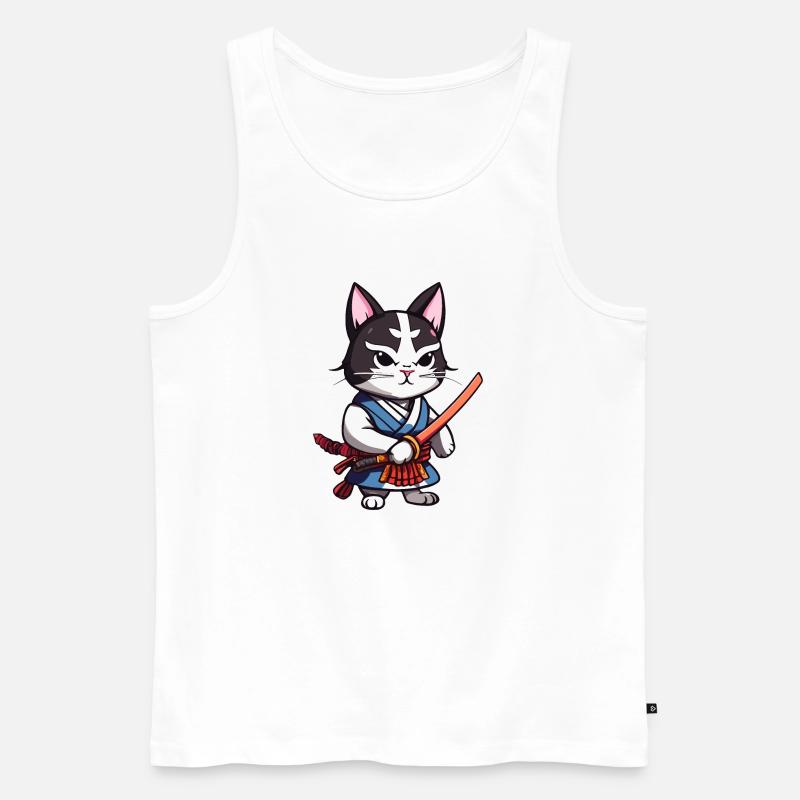 Samurai-Katze #42 - Männer Premium Bio Tank Top - Weiß
