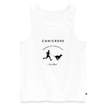 Canicross Toujours sur la bonne patte - Débardeur bio Premium Homme - blanc - Devant - Michal (187cm)
