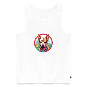 Farbenfroher Bullterrier mit Sonnenbrille - Männer Premium Bio Tank Top - Weiß - Vorne - Michal (187cm)