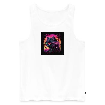 Cat with neon colors, synthwave / 80s - Men's Premium Organic Tank Top - white - Front - AI Model Male 178 light (178cm)