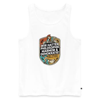 Antike Philosophie Demokratie Humor - Männer Premium Bio Tank Top - Weiß - Vorne - Michal (187cm)