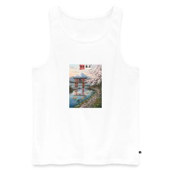 Koi, Torii und Kirschblüten am Fuji - Männer Premium Bio Tank Top - Weiß - Vorne - Michal (187cm)