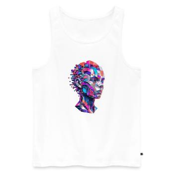 Geometrisches Farbporträt aus Pixelblöcken - Männer Premium Bio Tank Top - Weiß - Vorne - Michal (187cm)